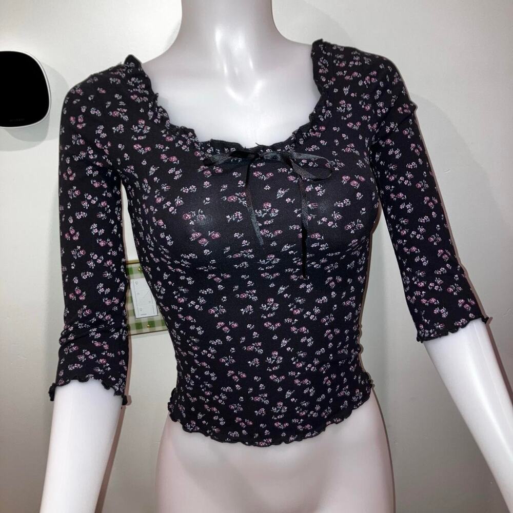 Vintage 90s y2k mesh floral milkmaid blouse clockhouse - Picture 2 of 7